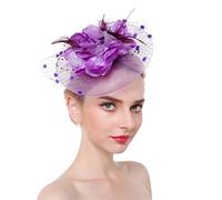 YTBHSHXZ， Feather Fascinator Headband Hair Clips Cocktail Solid Mesh For Women Hairpins Hair Ribbon Headwear(Purple)