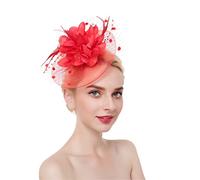 YTBHSHXZ， Feather Fascinator Headband Hair Clips Cocktail Solid Mesh For Women Hairpins Hair Ribbon Headwear(Red)