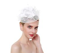YTBHSHXZ， Feather Fascinator Headband Hair Clips Cocktail Solid Mesh For Women Hairpins Hair Ribbon Headwear(White)