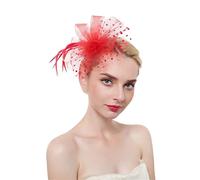 YTBHSHXZ， Feather Fascinators On Headband For Women Ladies Hair Clip Mesh Tea Party Cocktail Hair Accessories(Red)