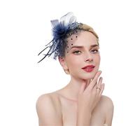 YTBHSHXZ, Feather Fascinators On Headband For Women Ladies Hair Clip Mesh Tea Party Cocktail Hair Accessories(Navy)