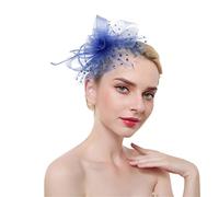 YTBHSHXZ， Feather Fascinators On Headband For Women Ladies Hair Clip Mesh Tea Party Cocktail Hair Accessories(Blue)