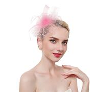 YTBHSHXZ, Feather Fascinators On Headband For Women Ladies Hair Clip Mesh Tea Party Cocktail Hair Accessories(Pink)