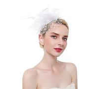 YTBHSHXZ， Feather Fascinators On Headband For Women Ladies Hair Clip Mesh Tea Party Cocktail Hair Accessories(White)