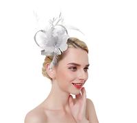 YTBHSHXZ， Flower Solid Fascinators On Headband Hairpins For Women Feather Party Wedding Hair Clips(Gray)
