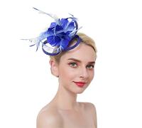 YTBHSHXZ, Flower Solid Fascinators On Headband Hairpins For Women Feather Party Wedding Hair Clips(Navy1)