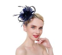 YTBHSHXZ, Flower Solid Fascinators On Headband Hairpins For Women Feather Party Wedding Hair Clips(Navy)