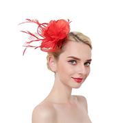 YTBHSHXZ, Flower Solid Fascinators On Headband Hairpins For Women Feather Party Wedding Hair Clips(Red)
