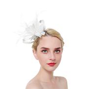YTBHSHXZ, Flower Solid Fascinators On Headband Hairpins For Women Feather Party Wedding Hair Clips(White)