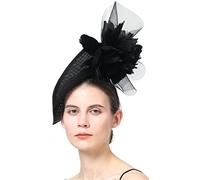 YTBHSHXZ， Lady Fascinators Hat Headband Hair Clip Cocktail Tea Party With Veil Feather Headwear(Black)