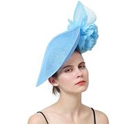 YTBHSHXZ， Lady Fascinators Hat Headband Hair Clip Cocktail Tea Party With Veil Feather Headwear(Light blue)