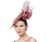 YTBHSHXZ， Lady Fascinators Hat Headband Hair Clip Cocktail Tea Party With Veil Feather Headwear(PEACH)