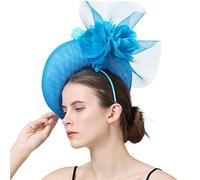YTBHSHXZ， Lady Fascinators Hat Headband Hair Clip Cocktail Tea Party With Veil Feather Headwear(Sea blue)