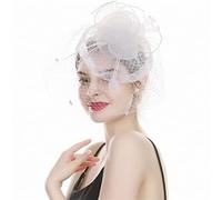 YTBHSHXZ, Mesh Flower Feather Headband Fascinator Hair Clips For Women Vintage Tea Party Hats Accessories(White)