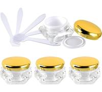YTBHSHXZ Pack of 4, Empty 10 ml Transparent Acrylic Diamond Shape Cosmetic Container Face Cream Lotion Jars Pot with Pink Lids + 4 x Spoon