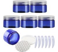 YTBHSHXZ Pack of 6, 100ml Blue Plastic Cream Jars Cosmetic Pots with Clear Lids Containers for Toiletries(Blu,150ml)