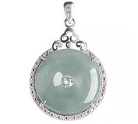 YTBHSHXZ pendant necklace， S925 Silver Natural Inlaid Grade Jadeite Pendant Necklace, Ice Jade Peace Buckle