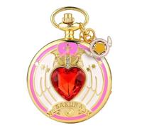 YTBHSHXZ Pocket Watch and Chain, Girls Pocket Watch Gold Heart Stone + Small Accessories Pocket Watch with Chain Valentine's Day Daily Use