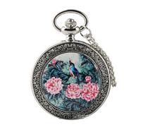YTBHSHXZ Pocket Watch and Chain, Vintage Pocket Watch, one Bird and Three Flowers Pattern, Pocket Watch with Chain