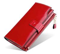 YTBHSHXZ Protected Soft TouchCredit Card Wallet Currency Note Sections Genuine Leather Mens(Red)