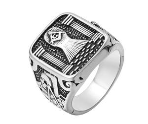 YTBHSHXZ rings， Blue Lodge Enlightenment Masonic Ring Twin Pillars, All-Seeing Eye & Checkerboard for men Classic Collection(Y)