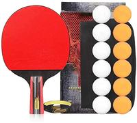 YTBHSHXZ Six-Star Professional-Level Single Racket Contains 12 Table Tennis Paddle Set(Black Red,Straight shot)