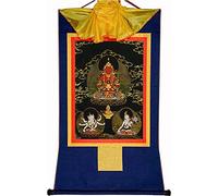 YTBHSHXZ Tibetan Thangka， Amitayus, Buddhist Thangka Brocade,Black Type(Blu,Small(35cm*27cm))