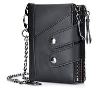 YTBHSHXZ with Blocking,Vintage Zipper Tri-Fold Leather Soft Touch Clip with Gift Box(Black)