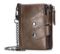 YTBHSHXZ with Blocking,Vintage Zipper Tri-Fold Leather Soft Touch Clip with Gift Box(Bruin)