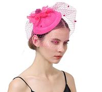 YTBHSHXZ, Women Fascinator With Face Veil Wedding Headwear Bride Headpece Hair Clip Headband Party Fedora Cap(Pink)