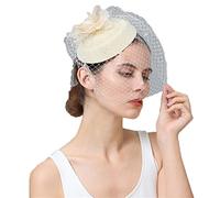 YTBHSHXZ， Women Fascinator With Face Veil Wedding Headwear Bride Headpece Hair Clip Headband Party Fedora Cap(Beige)