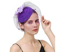 YTBHSHXZ， Women Fascinator With Face Veil Wedding Headwear Bride Headpece Hair Clip Headband Party Fedora Cap(Dark purple)