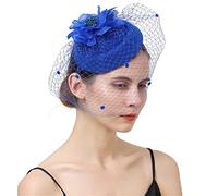 YTBHSHXZ， Women Fascinator With Face Veil Wedding Headwear Bride Headpece Hair Clip Headband Party Fedora Cap(Royal blue)