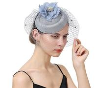 YTBHSHXZ， Women Fascinator With Face Veil Wedding Headwear Bride Headpece Hair Clip Headband Party Fedora Cap(Grey)