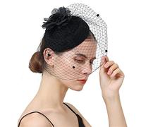 YTBHSHXZ, Women Fascinator With Face Veil Wedding Headwear Bride Headpece Hair Clip Headband Party Fedora Cap(Navy)
