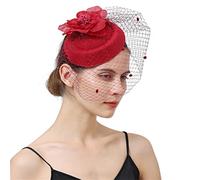 YTBHSHXZ, Women Fascinator With Face Veil Wedding Headwear Bride Headpece Hair Clip Headband Party Fedora Cap(Marron)