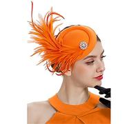 YTBHSHXZ， Women Wedding Fascinator Hat Feather Headwear Party Ladies Hair Clip Headpiece Hair Accessories(Orange)