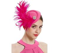 YTBHSHXZ， Women Wedding Fascinator Hat Feather Headwear Party Ladies Hair Clip Headpiece Hair Accessories(Rose Red)