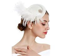 YTBHSHXZ， Women Wedding Fascinator Hat Feather Headwear Party Ladies Hair Clip Headpiece Hair Accessories(White)
