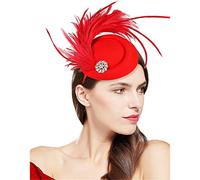 YTBHSHXZ， Women Wedding Fascinator Hat Feather Headwear Party Ladies Hair Clip Headpiece Hair Accessories(Red)