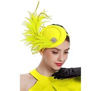 YTBHSHXZ， Women Wedding Fascinator Hat Feather Headwear Party Ladies Hair Clip Headpiece Hair Accessories(Yellow)