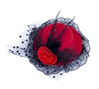 YTBHSHXZ， Women Wedding Fascinator Solid Feather Hair Accessories Hair Clips Hoop Mesh Veil Hairpins(Red)