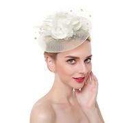 YTBHSHXZ， Women's Flower Mesh Headwear Hair Hoop Fascinator Hat Feather Tea Party Hair Accessories(Beige)