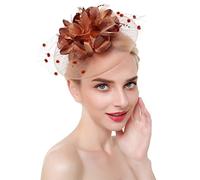 YTBHSHXZ， Women's Flower Mesh Headwear Hair Hoop Fascinator Hat Feather Tea Party Hair Accessories(Coffee)