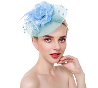 YTBHSHXZ, Women's Flower Mesh Headwear Hair Hoop Fascinator Hat Feather Tea Party Hair Accessories(Light blue)