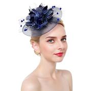 YTBHSHXZ, Women's Flower Mesh Headwear Hair Hoop Fascinator Hat Feather Tea Party Hair Accessories(Navy)