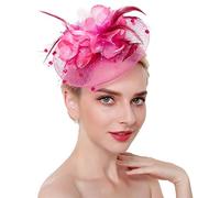 YTBHSHXZ, Women's Flower Mesh Headwear Hair Hoop Fascinator Hat Feather Tea Party Hair Accessories(Pink)