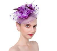 YTBHSHXZ, Women's Flower Mesh Headwear Hair Hoop Fascinator Hat Feather Tea Party Hair Accessories(Purple)