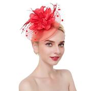 YTBHSHXZ, Women's Flower Mesh Headwear Hair Hoop Fascinator Hat Feather Tea Party Hair Accessories(Red)