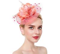 YTBHSHXZ, Women's Flower Mesh Headwear Hair Hoop Fascinator Hat Feather Tea Party Hair Accessories(Watermelon Red)